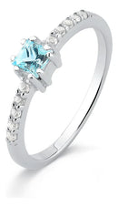 Anel Carrê De Prata 925 Topázio Azul Natural