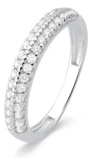 Anel Meia Aliança De Prata 925 Aparador 2 Fileiras Cravejada