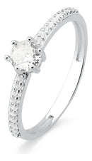 Anel Solitário Amor Em Prata 925 Zircônia Com 5mm