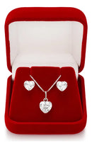 Colar Prata 925 Legítima + Brincos Feminino Coração Zircônia Prata