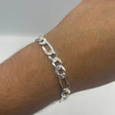 Pulseira Masculina De Prata 925 Italiana Fígaro 3x1 - 9mm - 21 Cm