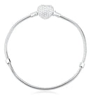 Pulseira Para Berloques De Prata 925 Coração Com Zircônias Comprimento 18 Cm